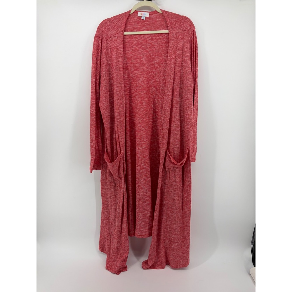 LuLaRoe Womens XL Red Sarah Cardigan Duster Open Front Pockets Heathered Long